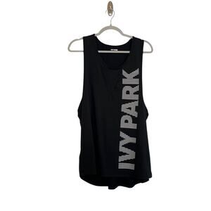 Ivy Park Breathable Mesh Racerback Logo Tank Top Black Size Medium Athletic